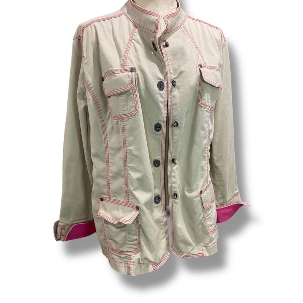 XL (16/18) Additions by Chicos Tan Contrast Stitch Cuff Jacket Womens
